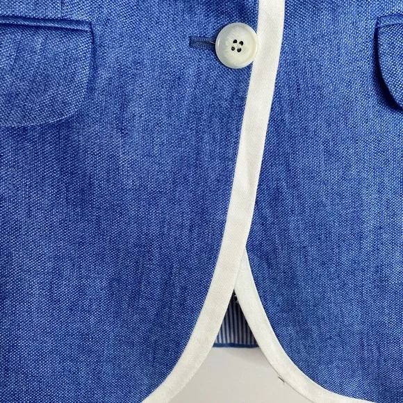 Curling Collection Blue and White Blazer with Tailored Fit & Nautical Touch - 36 - Picture 4 of 9